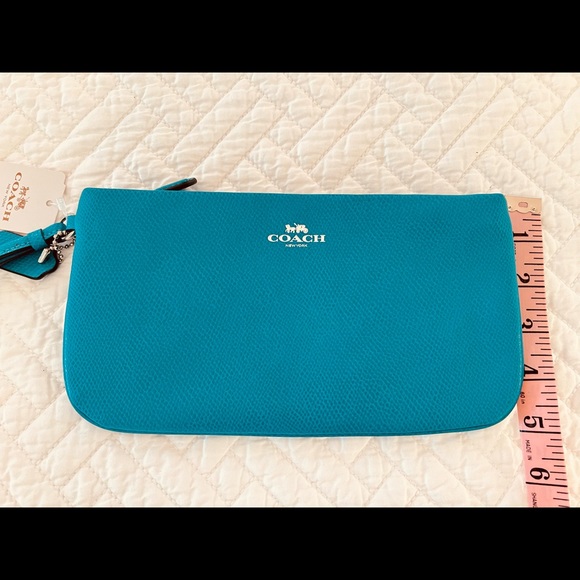 Coach Large Leather Wristlet in Turquoise - Picture 3 of 8